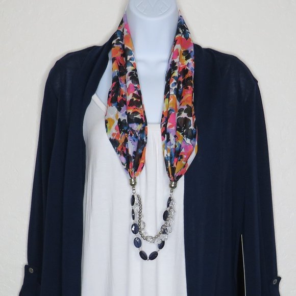 Always Indigo* Women's Long Tabbed Sleeve Boat Neck Scarf Cardigan/Blouse~ Large - Picture 11 of 11